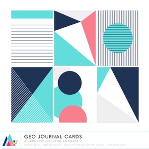 Geo Digital Journal Cards - 3x4 project life inspired printable journaling note cards  - instant download - CU OK