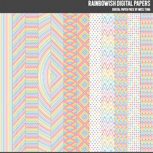 Papéis digitais Rainbowish - 12 padrões para scrapbooking, cartões, convites, imprimíveis e muito mais - download instantâneo - CU OK