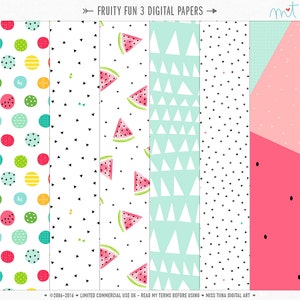 Fruity Fun 3 Digital Papers - 6 patterns for scrapbooking, cards, invitations, printables and more - instant download - CU OK