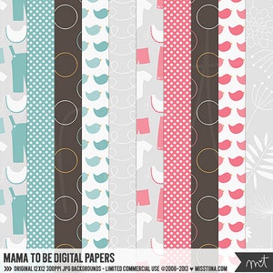 Mama to Be Digital Papers - 10 patterns for scrapbooking, cards, invitations, printables and more - instant download - CU OK