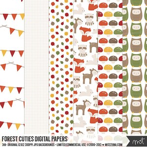 Papéis digitais Forest Cuties - 6 padrões para scrapbooking, cartões, convites, imprimíveis e muito mais - download instantâneo - CU OK