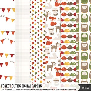 Forest Cuties Digital Papers - 6 patterns for scrapbooking, cards, invitations, printables and more - instant download - CU OK