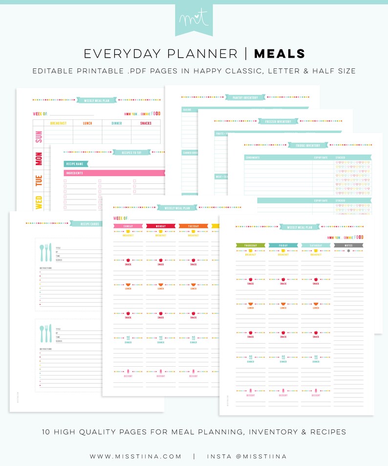 S3 Meals EDITABLE PDF Everyday Planner Printables Happy Classic Letter Half Free Font image 1