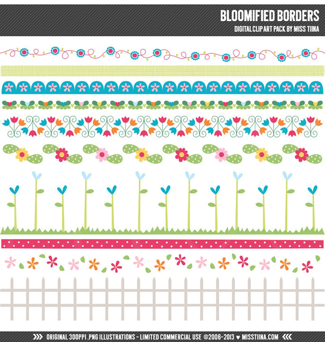 Bloomified Borders Digital Clipart Clip Art Illustrations - Instant ...