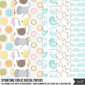 Papéis digitais Springtime Frolic - 6 padrões para scrapbooking, cartões, convites, imprimíveis e muito mais - download instantâneo - CU OK