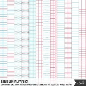 Papéis digitais pautados - 12 padrões para scrapbooking, cartões, convites, imprimíveis e muito mais - download instantâneo - CU OK