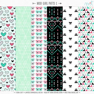 Papéis digitais Mod Girl Patts 1 - 6 padrões para scrapbooking, cartões, convites, imprimíveis e muito mais - download instantâneo - CU OK