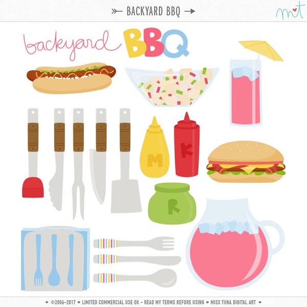 Backyard BBQ Digital Clipart Clip Art Illustrations - instant download - limited commercial use ok