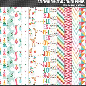 Papéis digitais coloridos de Natal - 12 padrões para scrapbooking, cartões, convites, imprimíveis, planejadores e muito mais - CU OK
