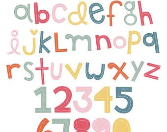 May include: A colorful digital clip art pack titled "Hodgepodge Alpha" featuring lowercase letters and numbers. The letters and numbers are in various pastel colors, outlined with dotted lines. The text "HODGEPODGE ALPHA" and "DIGITAL CLIP ART PACK BY MISS TIINA" are at the top.