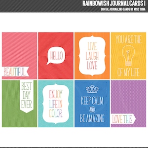 Cartões de diário digital Rainbowish 1 - cartões de anotações de scrapbooking inspirados na vida do projeto 3x4 - download instantâneo - CU OK