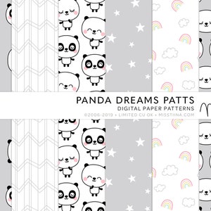 Panda Dreams Digital Papers - 6 modèles pour l’album, cartes, invitations, imprimables et plus encore - CU OK