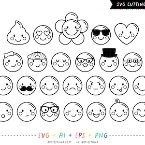 Freche Emojis Outline SVG Digitale Cut Dateien + Vektoren und Clipart Printables