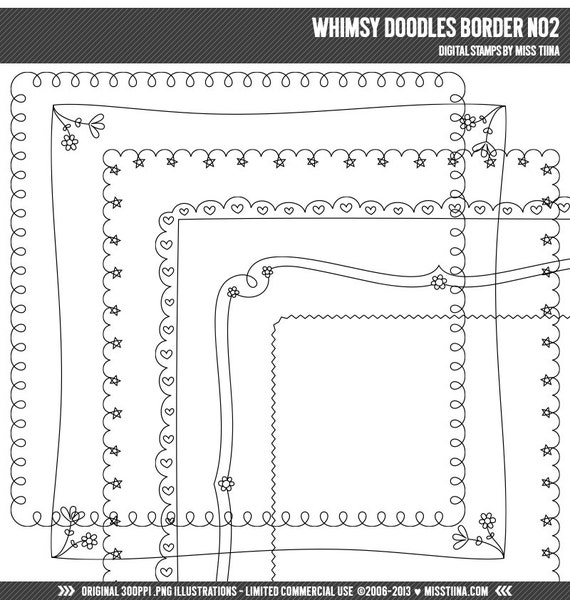 Whimsy Doodles Borders No2 Digital Stamps Clipart Clip Art Etsy