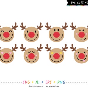 Smiley Rendier SVG Digital Die Cutting Files, Silhouet, Cricut, kaart maken, scrapbooking, clipart