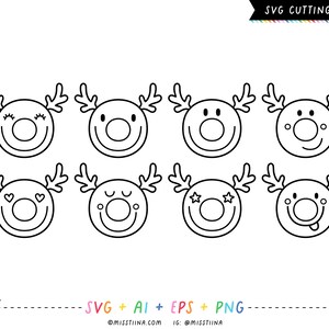 Smiley Rendier Outline SVG Digital Die Cutting Files, Silhouet, Cricut, kaart maken, scrapbooking, clipart