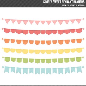Simply Sweet Rainbow Pennant Banners Digital Clipart Clip Art Ilustrações - download instantâneo - uso comercial limitado ok