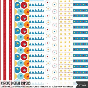 Circus Digital Papers - 6 patterns for scrapbooking, cards, invitations, printables and more - instant download - CU OK