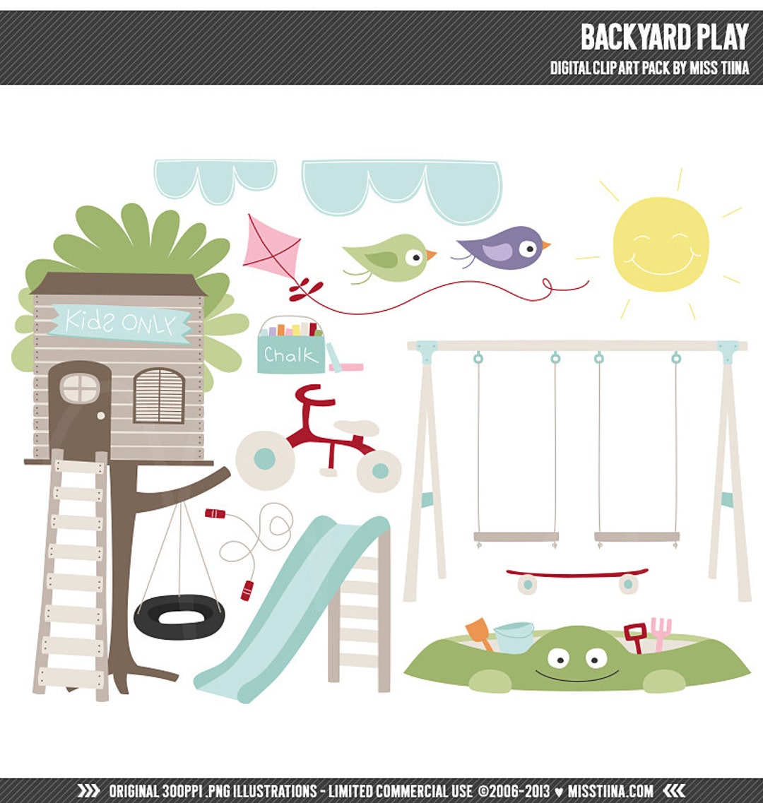 Backyard Play Digital Clipart Clip Art Illustrations - Instant Download