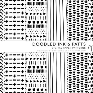 Papéis digitais Doodled Ink #6 - 6 padrões para scrapbooking, cartões, convites, imprimíveis e muito mais - CU OK