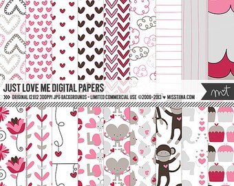 Just Love Me Digital Papers - 18 patterns for scrapbooking, cards, invitations, printables and more - instant download - CU OK