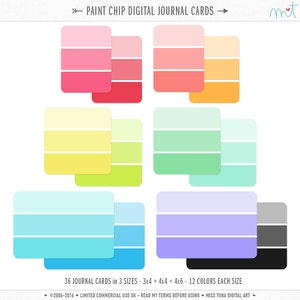 Cartões de diário digital Paint Chip - cartões de anotações de diário imprimíveis inspirados na vida do projeto 3x4, 4x4 e 6x4 - download instantâneo - CU OK