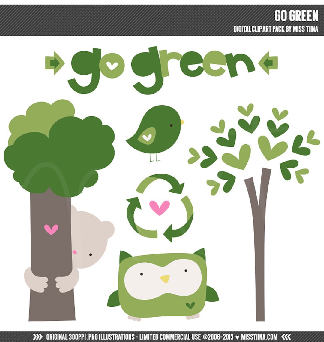 Go Green Digital Clipart Clip Art Illustrations Instant Download  