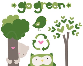 Go Green Digital Clipart Clip Art Illustrations - instant download - limited commercial use ok