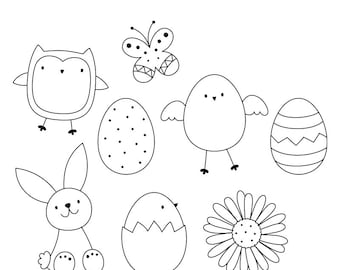 Easter Doodles Digital Stamps Clipart Clip Art Illustrations - instant download - limited commercial use ok