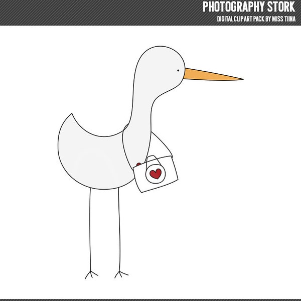 Photography Stork Digital Clipart Clip Art Illustration - instant download - limited commercial use ok