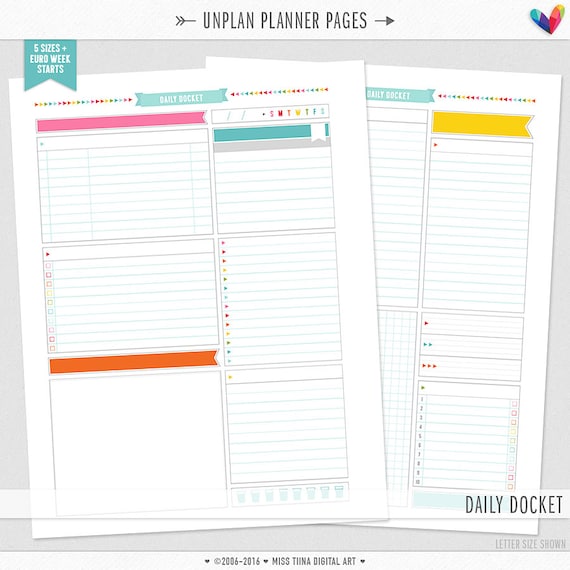 UNplan Daily Docket Planner Page Printables PDF 5 Sizes | Etsy