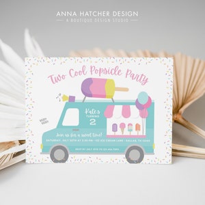 Editable Popsicle Truck Invitation, 2nd Birthday Party Ice Cream Popsicle Theme, Editable Canva Template, Digital Download, Print or Text