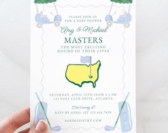 Boy Golf Master Theme Baby Shower Invitation, Blue Green Yellow, Golf Club, Little Caddie, Little Putter on the way Par-tee, Digital, Print