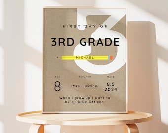 Back to School Sign, First Day of School Print, 2024 1st Day 8.5x11 Editable Canva Templates, Preschool, Pre-K, TK, Kinder, 1st-8th Grade