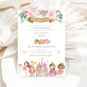 Princess Tea Party Invitation, Royal Par Tea Birthday Invite, Once Upon a Time, Tea Cups, Editable Canva Template, Instant Digital Download