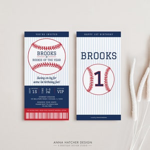 Baseball Birthday Invitation, Personalized Baseball Ticket Invite, Rookie of the Year Party, All Text Editable Canva Template Download