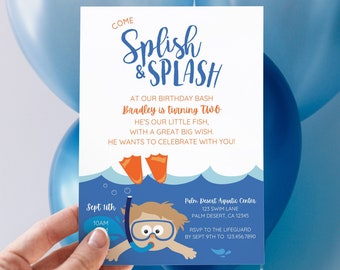 Pool Party Invitation, Splish & Splash 2nd Birthday Bash Invite, 3rd Birthday Editable Canva Template, 4th Birthday Boy Swim Party, Download