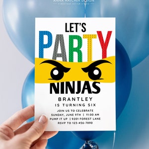 Ninja Party Canva Einladungsvorlage, 5. Geburtstag, 6. Geburtstag, 7. Geburtstag, 8. Geburtstag, bearbeitbare Einladung, sofortiger Download Text / Druck
