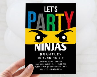 Ninja Birthday Invitation, Ninja Birthday Party, Brick Building, Lets Party Ninjas, Editable Canva Template, Digital Download Text or Print