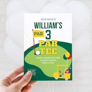 Par 3 Par Tee Invitation for 3rd Birthday Golf Party in green and yellow, Editable Canva Template, Instant Digital Download