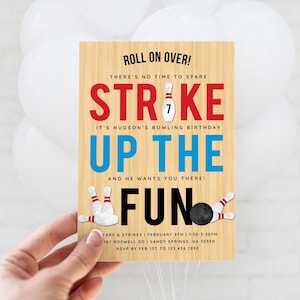 Bowling Birthday Invitation, Bowling Party Invitation, Editable Canva Template, Bowling theme invite, Instant Digital Download Text/Print