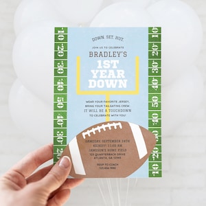 1st Year Down Invitation, Football Themed Birthday Party Invite, Editable Canva Template Digital Download, Print or Phone Invite, Evite