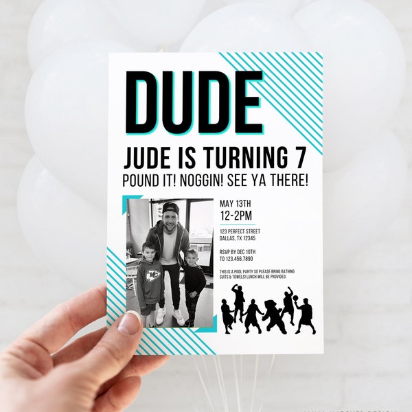 Dude Birthday Party Photo Invitation Perfect for 5th, 6th, 7th, 8th, 9th, 10th, All Text Editable Canva Template, Digital Instant Download