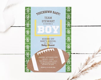 Football Baby Shower Invitation, Football themed tailgate Couples Shower Invite, Sip and See Boy, Editable Canva Template, Digital Download