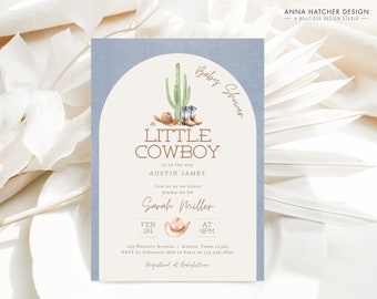 Cowboy Baby Shower Invite, Little Cowboy on the Way, Country Western Boots, Cowboy Hat, Couples Shower Invitation, Editable Canva Template