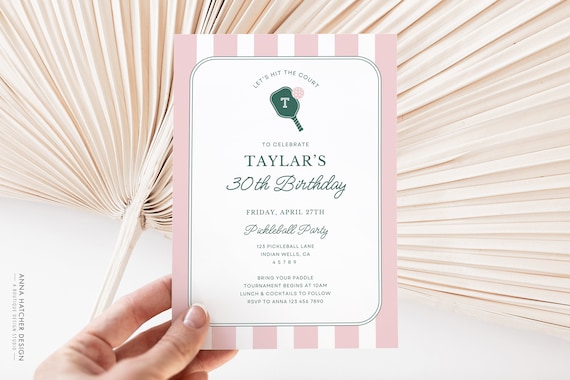 Pickleball Birthday Invitation, Let's hit the Court Pickleball Invite fully customizable, Editable Canva Template Download, Print or Digital