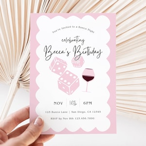 Bunco and Wine Night Birthday Invitation, Ladies Game Night Bunco Party Invite, Personalized Canva Template Download, Digital Text Evite