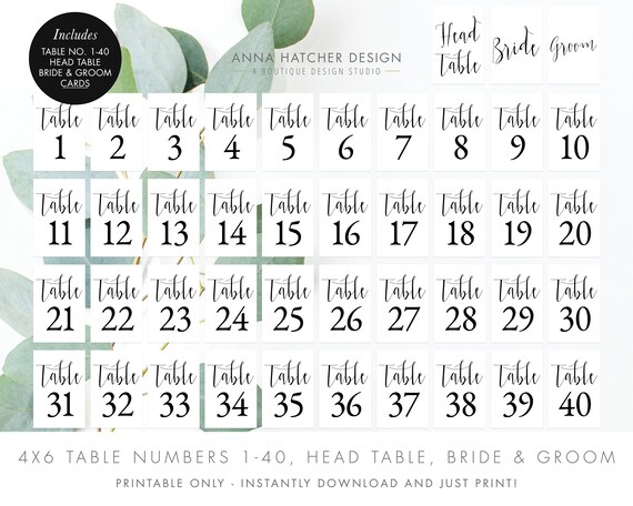 Wedding Table Numbers 1 40 In Black 4x6 Table No S Head Etsy