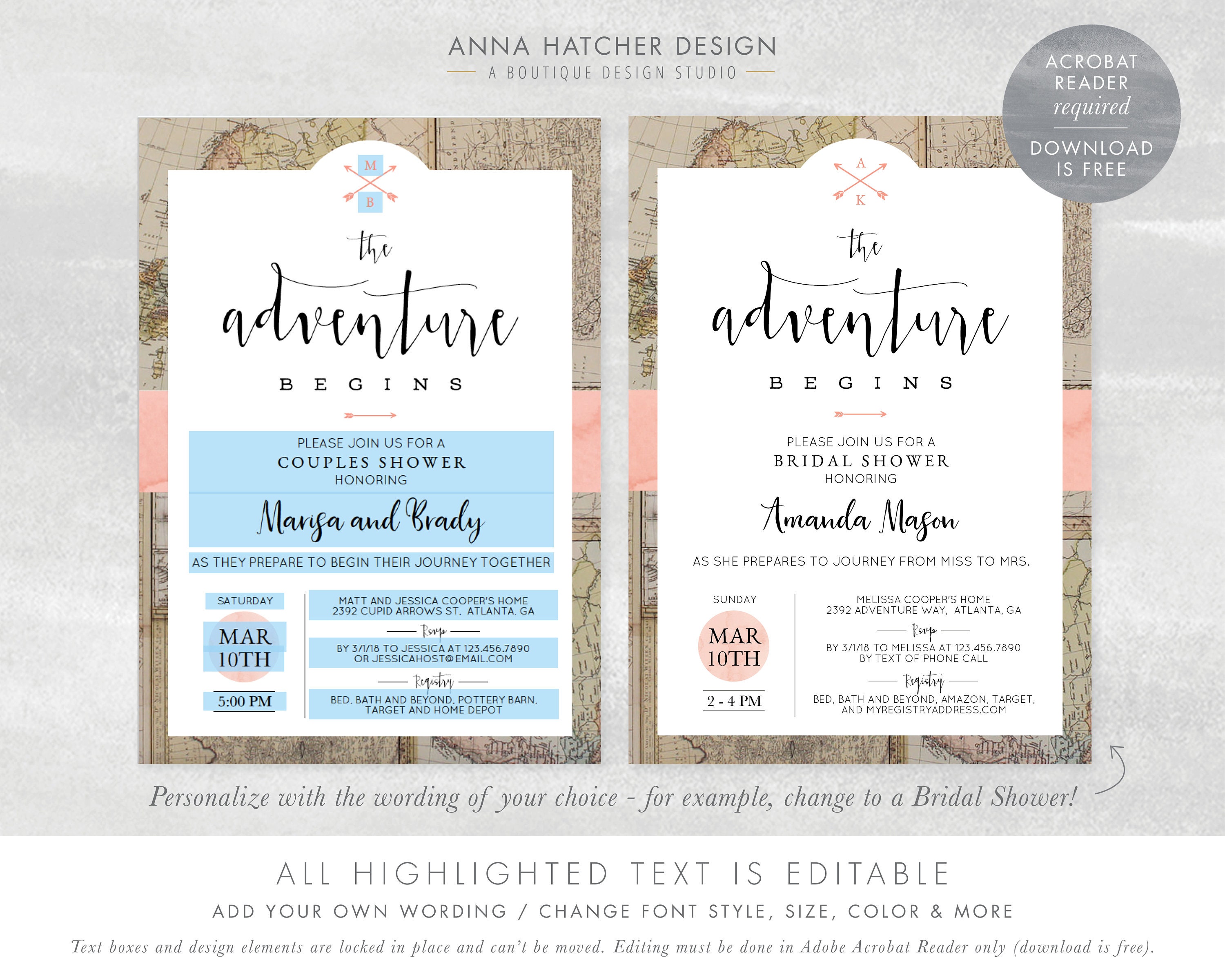 Adventure Begins Bridal Shower Invitation Wedding Shower | Etsy