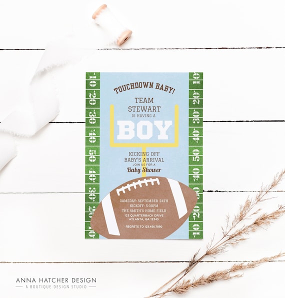 Football Baby Shower Invitation, Football themed tailgate Couples Shower Invite, Sip and See Boy, Editable Canva Template, Digital Download